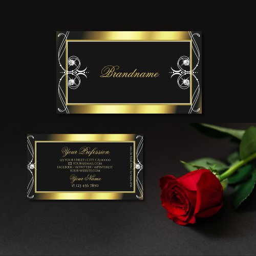 Luxury Ornate Black Gold Sparkle Jewels Glamorous Business Card