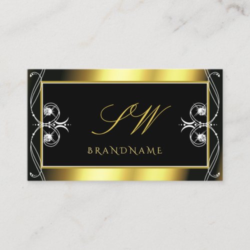 Luxury Ornate Black Gold Sparkle Jewels Initials Business Card