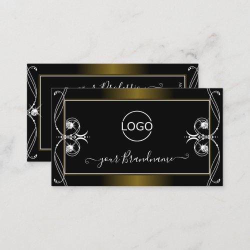 Luxury Ornate Black Golden Sparkle Jewels Add Logo Business Card