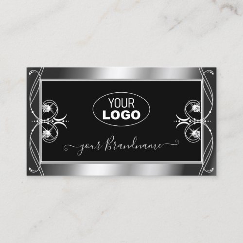 Luxury Ornate Black Silver Sparkle Jewels Add Logo Business Card