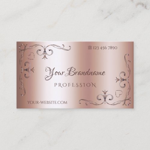 Luxury Ornate Corner Borders Ornamental Rose Gold Business Card