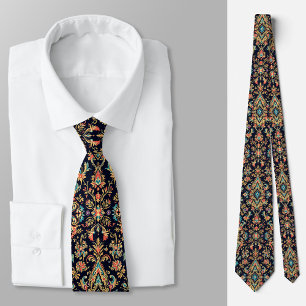 Luxury Ornate Damask Pattern with Floral Motifs Neck Tie