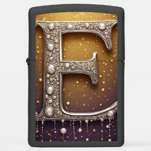 Luxury Ornate Letter E Monogram in Jewels Zippo Lighter
