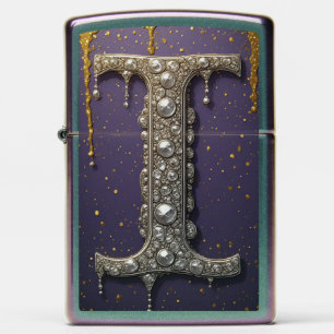 Luxury Ornate Letter I Monogram in Jewels Zippo Lighter