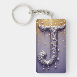 Luxury Ornate Letter J Monogram in Jewels Keychain