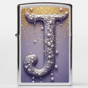 Luxury Ornate Letter J Monogram in Jewels Zippo Lighter