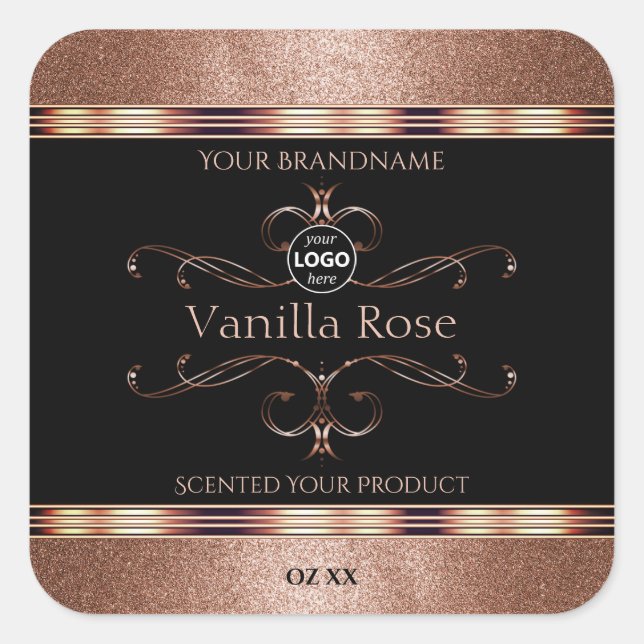 Luxury Ornate Rosegold Black Product Labels Logo (Front)