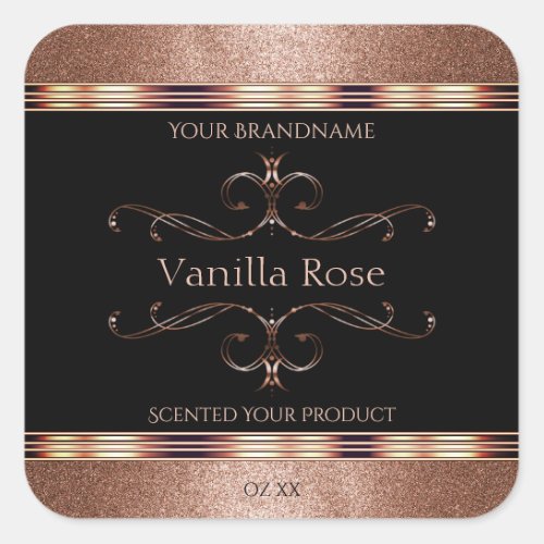 Luxury Ornate Rosegold Glitter Black Product Label