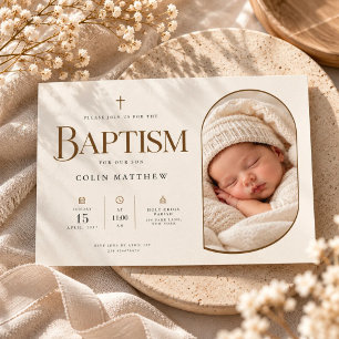 Luxury Oval Frame Religious Baptism Photo Invitation