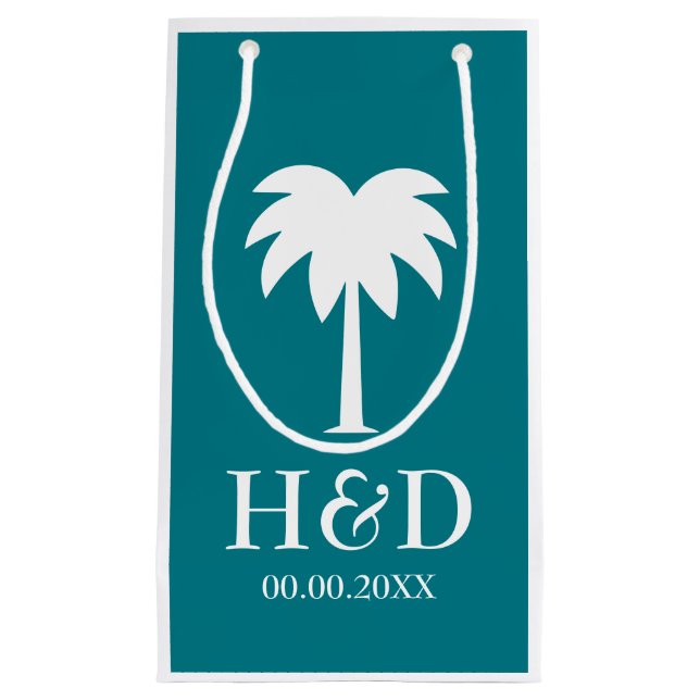 Luxury palm tree beach wedding favor gift bags (Front)