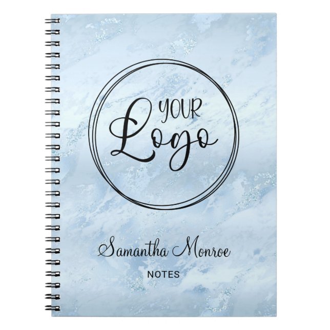 Luxury Pastel Blue Business Logo Meeting Notebook (Front)