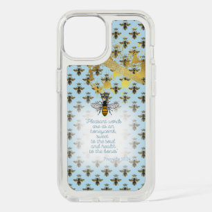 Luxury Pastel Blue Gold Bee Matrix Faith Queen Bee iPhone 15 Case