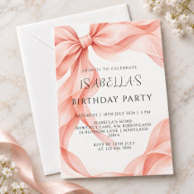 Luxury Pastel Bow Ribbon Birthday Party Invitation