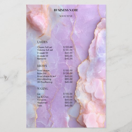 Luxury Pastel Marble Lash Ar Salon Price List Menu Flyer
