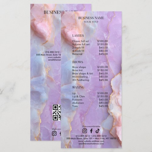 Luxury Pastel Marble Lash Artist Salon Price List Menu