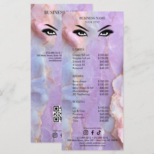 Luxury Pastel Marble Lash Artist Salon Price List Menu