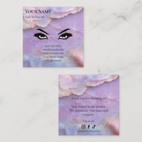 Luxury Pastel Marble Lash Artist Thank you Card