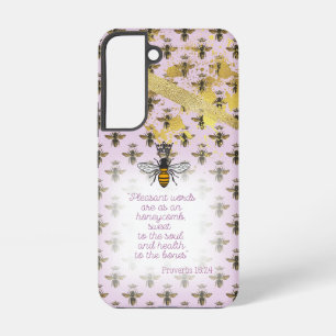 Luxury Pastel Mauve Gold Bee Grid Bible Queen Bee Samsung Galaxy S22 Case
