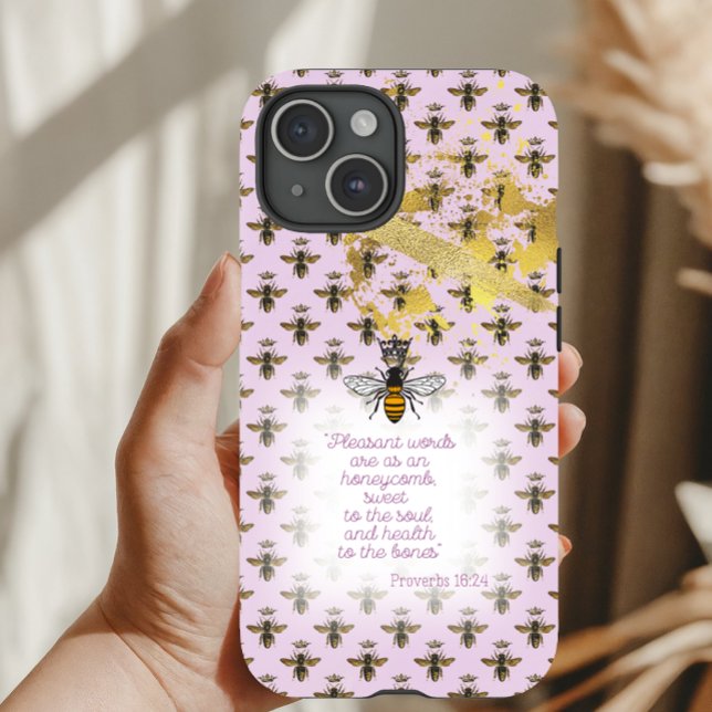 Luxury Pastel Mauve Gold Bee Grid Faith Queen Bee Case-Mate iPhone Case (Creator Uploaded)
