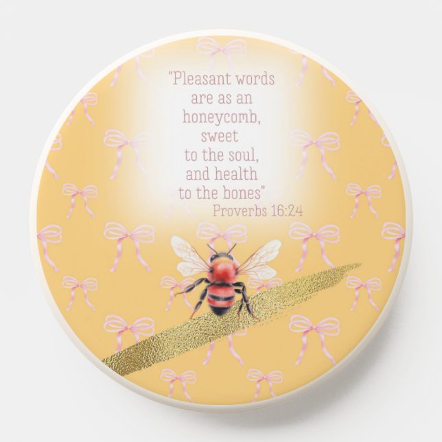 Luxury Pastel Peach Pink Bow Scripture Orange Bee PopSocket (Popsocket)