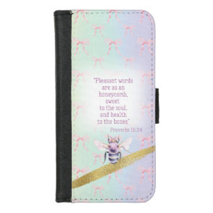 Luxury Pastel Rainbow Pink Bow Faith Mauve Bee iPhone 8/7 Wallet Case