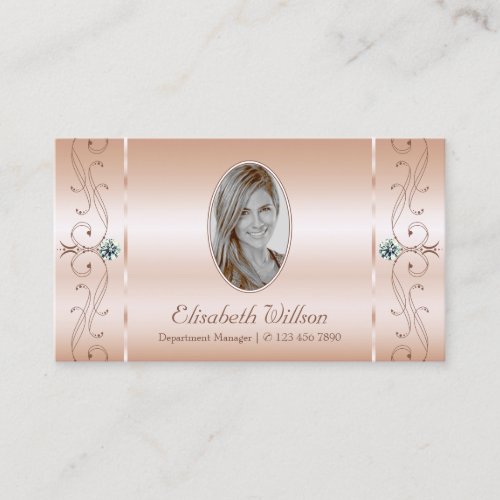 Luxury Pastel Rose Coral Squiggled Jewels Add Foto Business Card