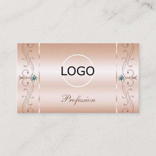 Luxury Pastel Rose Coral Squiggled Jewels Add Logo Business Card