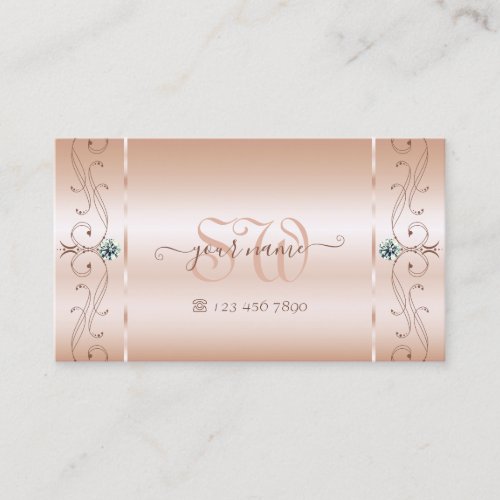 Luxury Pastel Rose Coral Squiggled Jewels Monogram Business Card