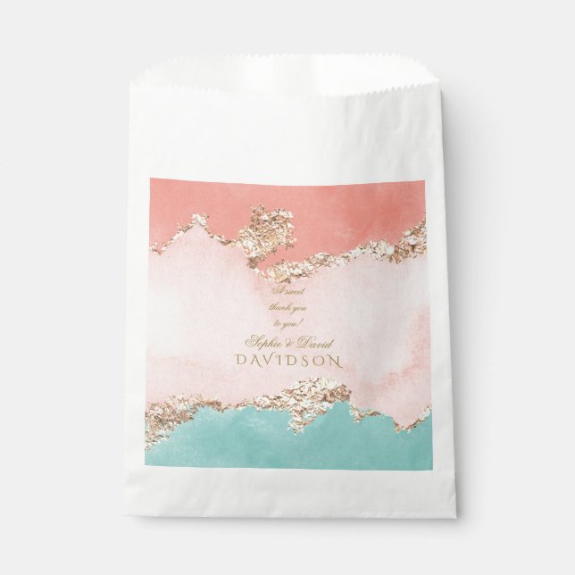 Luxury Pastel Watercolour Gold Foil Wedding Favor Bag (Front)