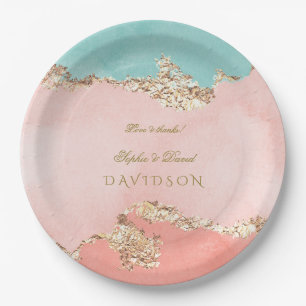 Luxury Pastel Watercolour Gold Foil Wedding Paper Plates