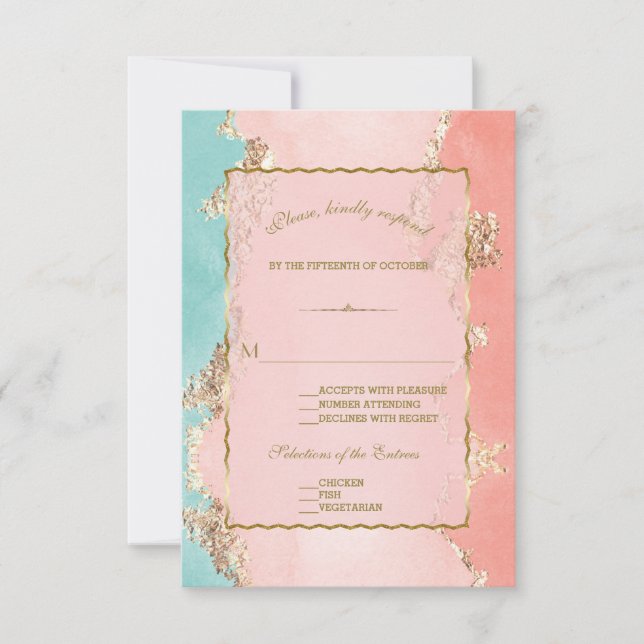 Luxury Pastel Watercolour Gold Foil Wedding RSVP (Front)