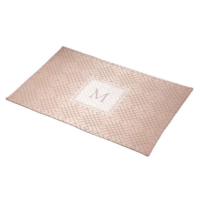 Luxury pattern Rose Gold Monogram Cloth Placemat (On Table)