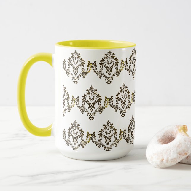 Luxury Pattern Stylish Coffee Tea Mug / Cup Yellow (With Donut)