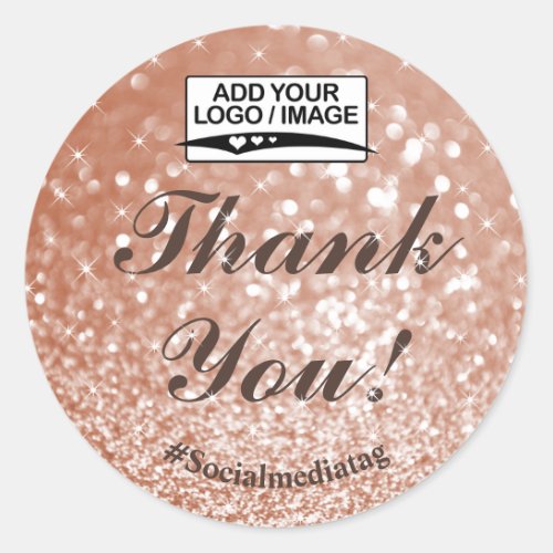 Luxury Peach Rose Gold Glitter Stars Thank You Classic Round Sticker
