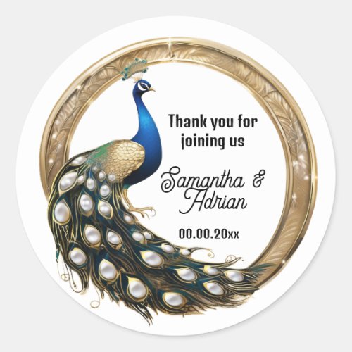 Luxury peacock bird country art nouveau thank you classic round sticker