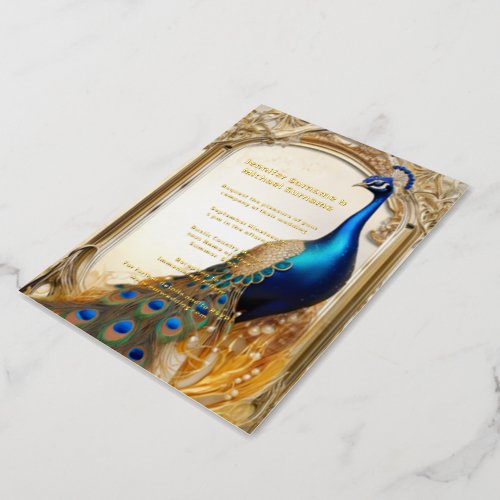 Luxury peacock country wedding Indian chic Foil Invitation