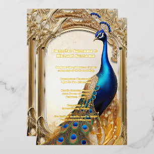 Luxury peacock country wedding Indian chic Foil Invitation