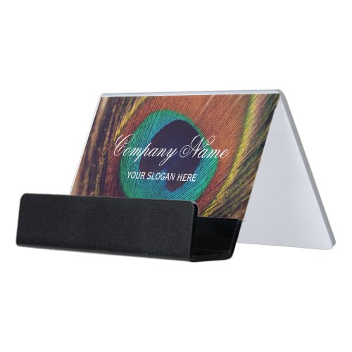 Luxury peacock feather peafowl eye custom desk business card holder