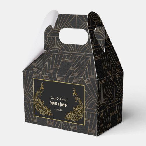 Luxury Peacock Gold Black Art Deco Wedding Favor Boxes