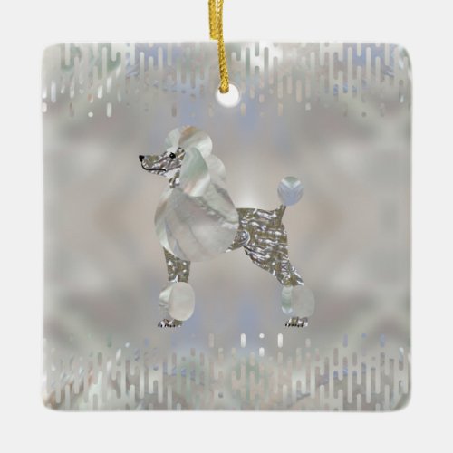 Luxury Pearl and Abalone Poodle Ceramic Ornament