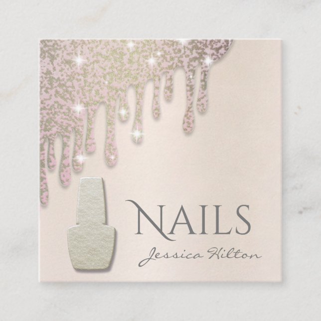 Luxury pearl  Gold patina drips Nail salon Square Business Card (Front)