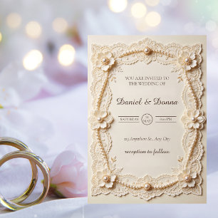 Luxury Pearl Lace Elegant Wedding Invitation