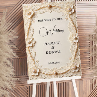 Luxury Pearl Lace Elegant Wedding Sign