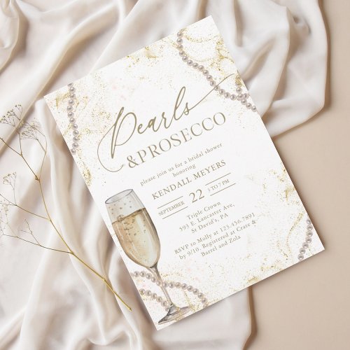 Luxury Pearls and Prosecco Bridal Shower Invitation