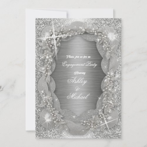 luxury pearls foil silver feminine sparkly shine invitation