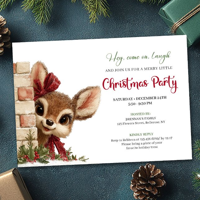 Luxury Peeking Reindeer Cute Cartoon Watercolor  Invitation (Luxury Peeking Reindeer Cute Cartoon Watercolor Invitation

)