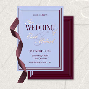 Luxury Periwinkle and Plum Formal Wedding Foil Invitation