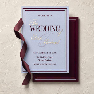 Luxury Periwinkle and Plum Formal Wedding  Foil Invitation