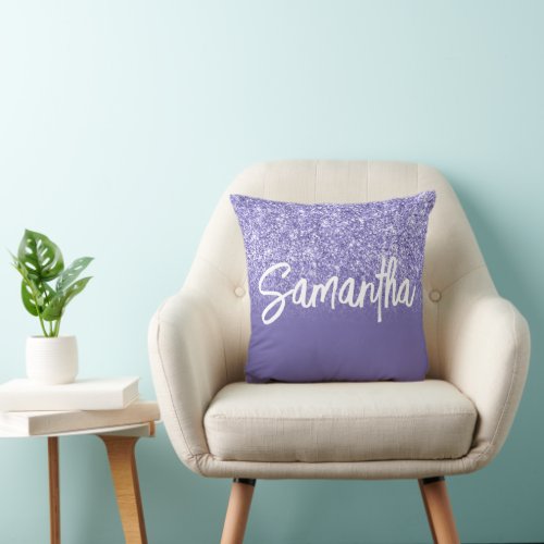 Luxury Periwinkle Glitter Ombre Color Block Throw Pillow