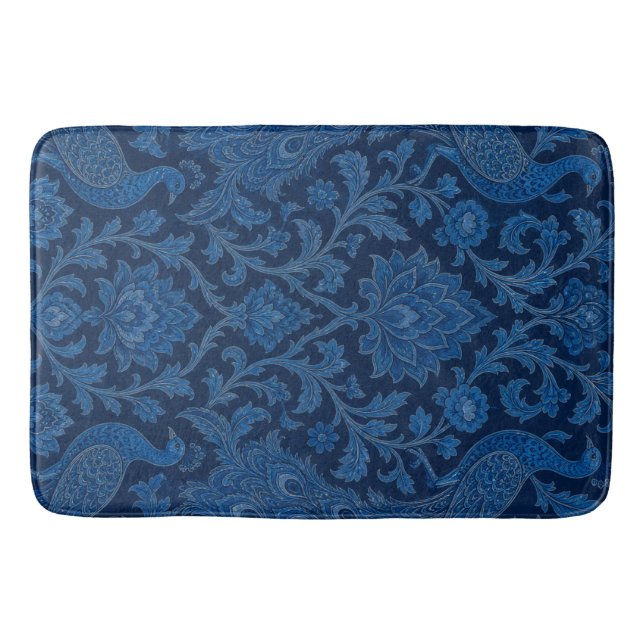Luxury Persian deep Peacock Blue Pattern  Bath Mat (Front)